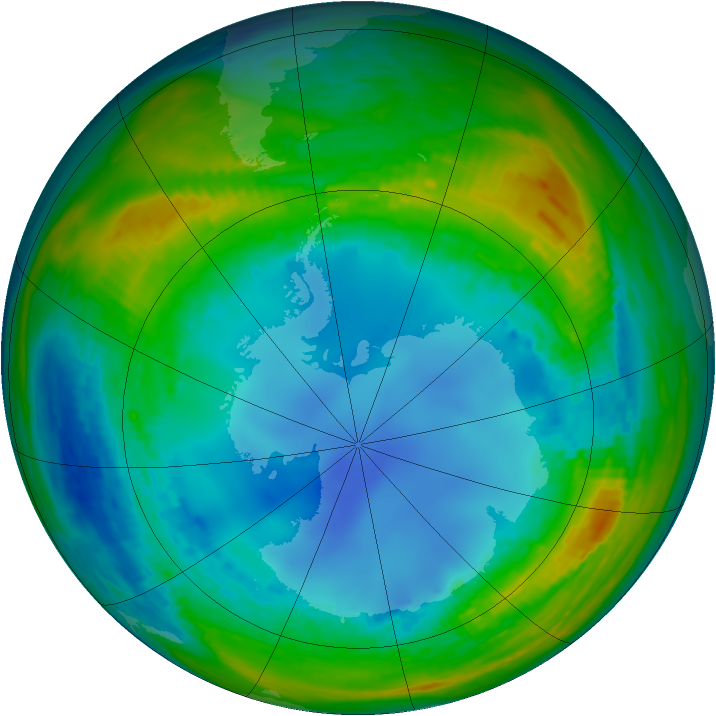 Antarctic ozone map for 06 August 1990